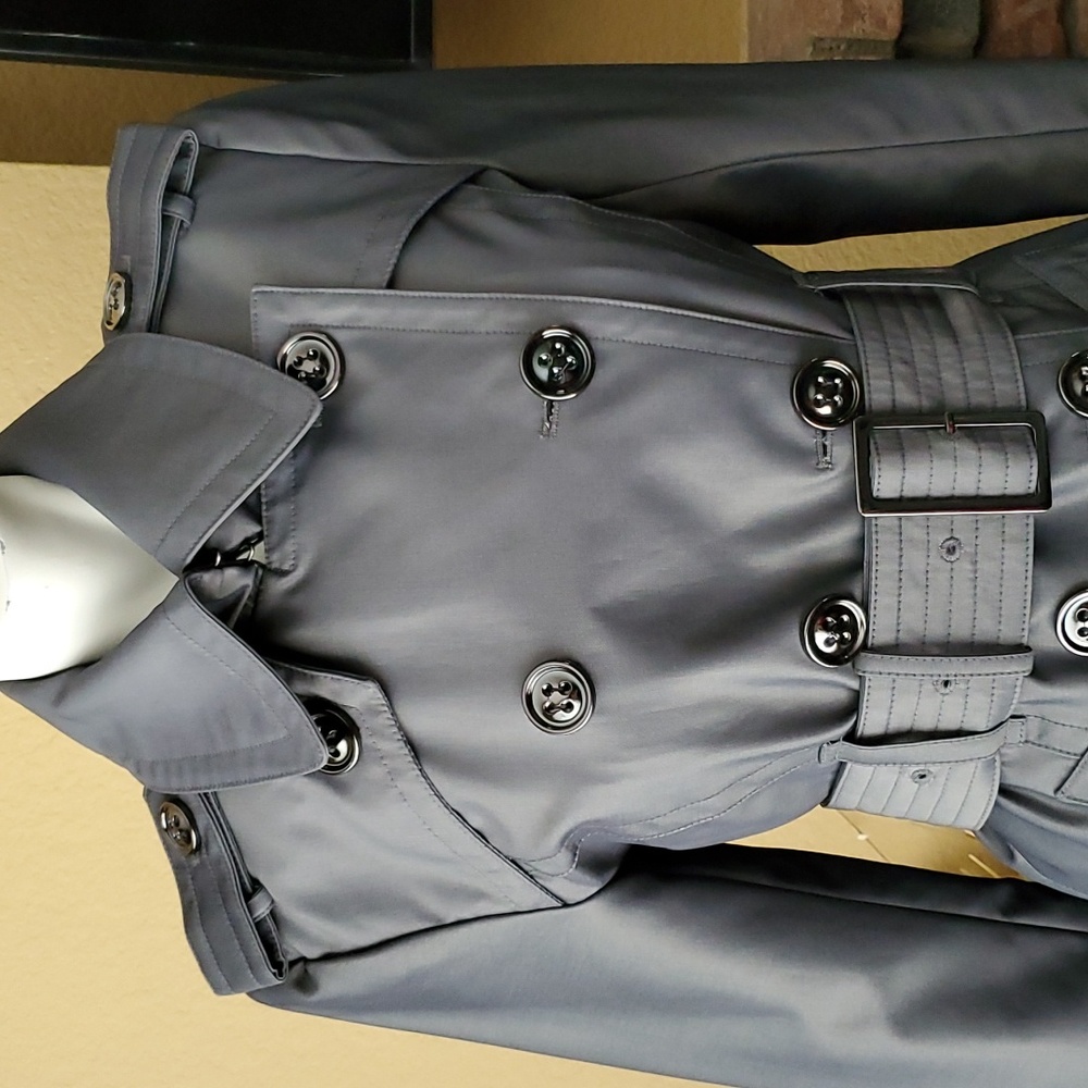 🆕️LONDON FOG Metallic Gray Water Resistant Double Breasted Trench Coat SIZE: PS - Picture 7 of 16